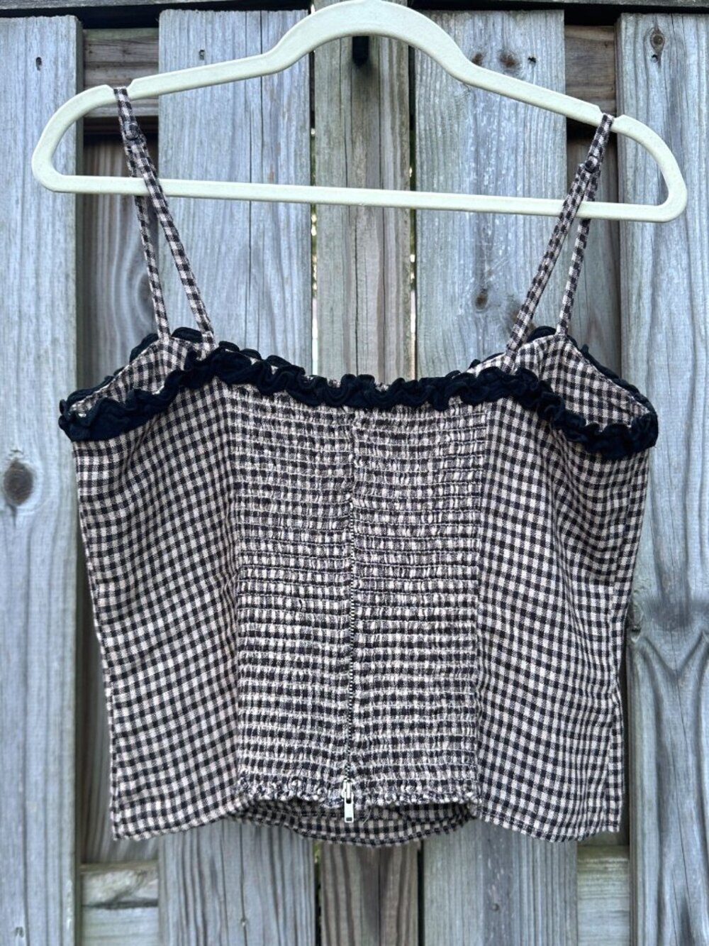 Reformation Skylar Linen Top Braun Brown Gingham Cami Tank 8 - Picture 5 of 8